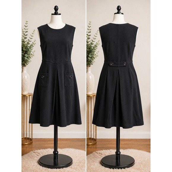 City Chic Dresses & Skirts - City Chic Womens Black Sleeveless Fit and Flare Pleated Pocket Dress Size S 16